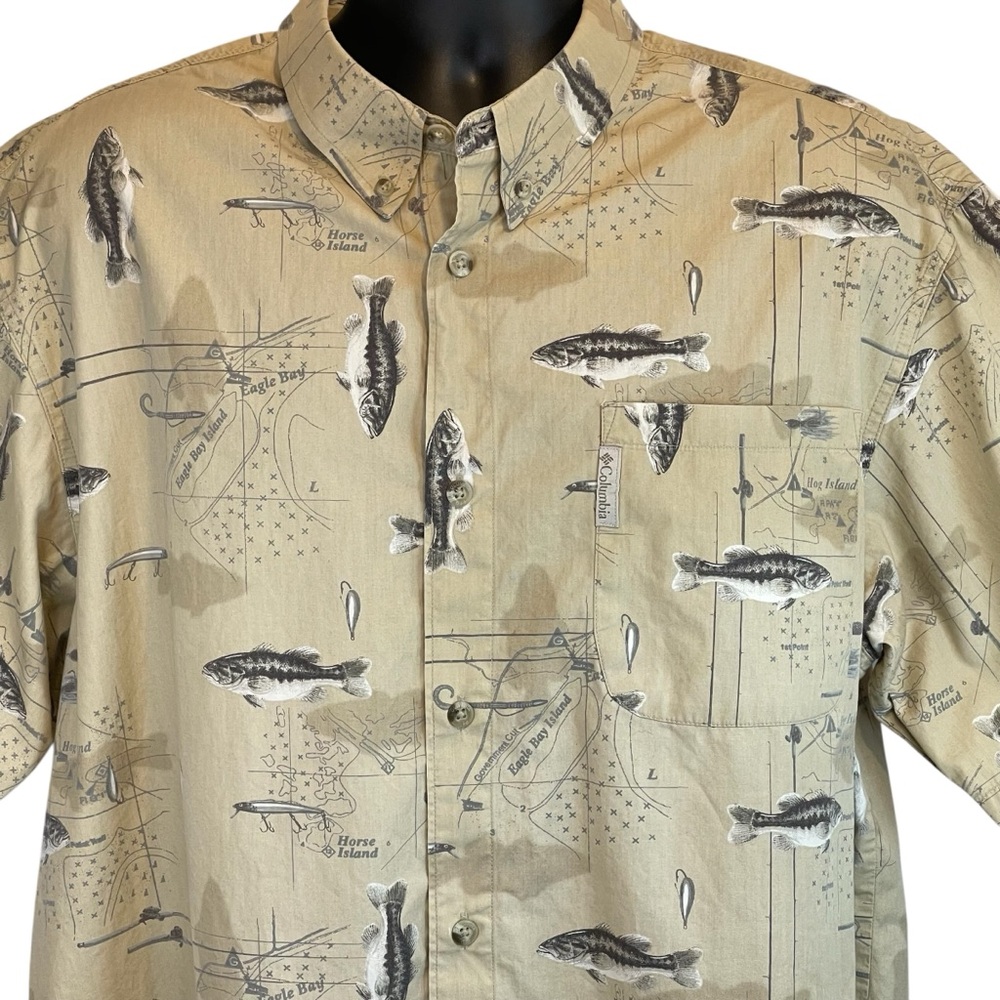 Columbia River Lodge Fish Trout Shirt Mens XL Button Down Camp Hiking Fishing